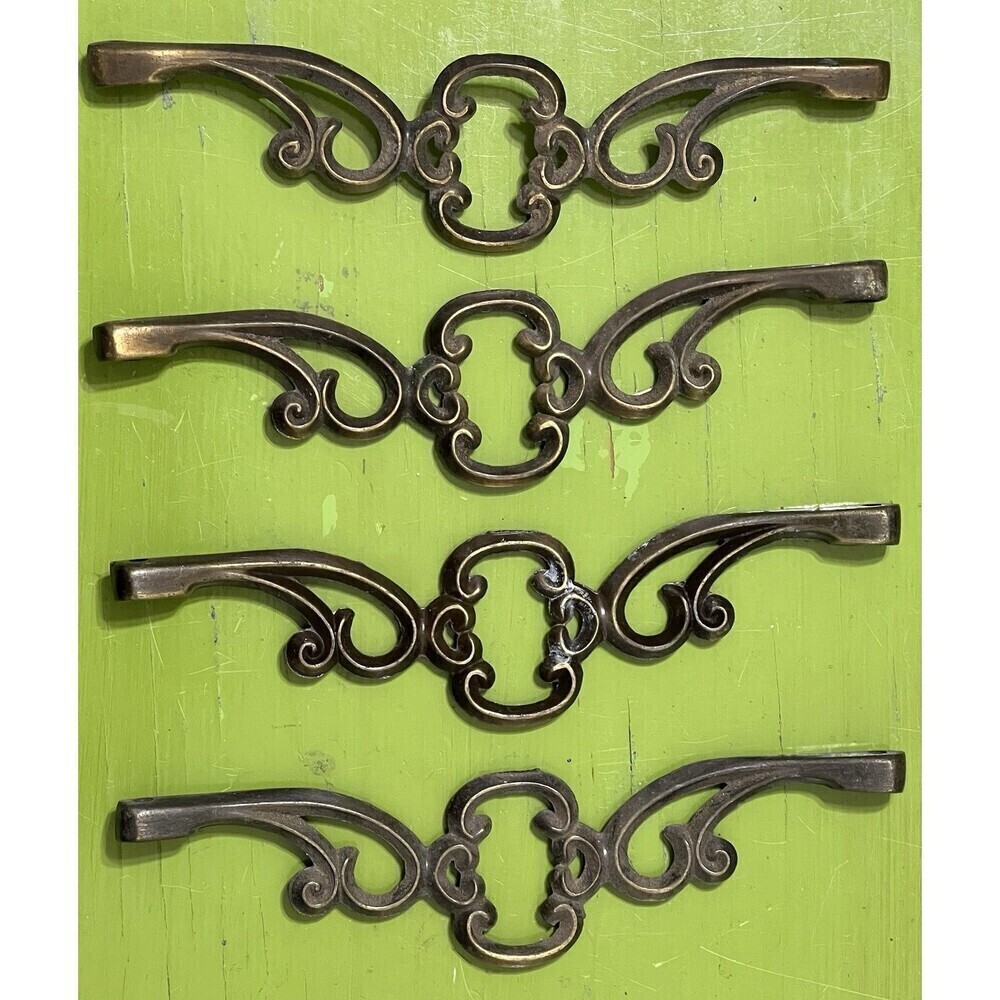 Lot of 4 Brass Vintage Drawer Pulls Closet Handles 8" Length